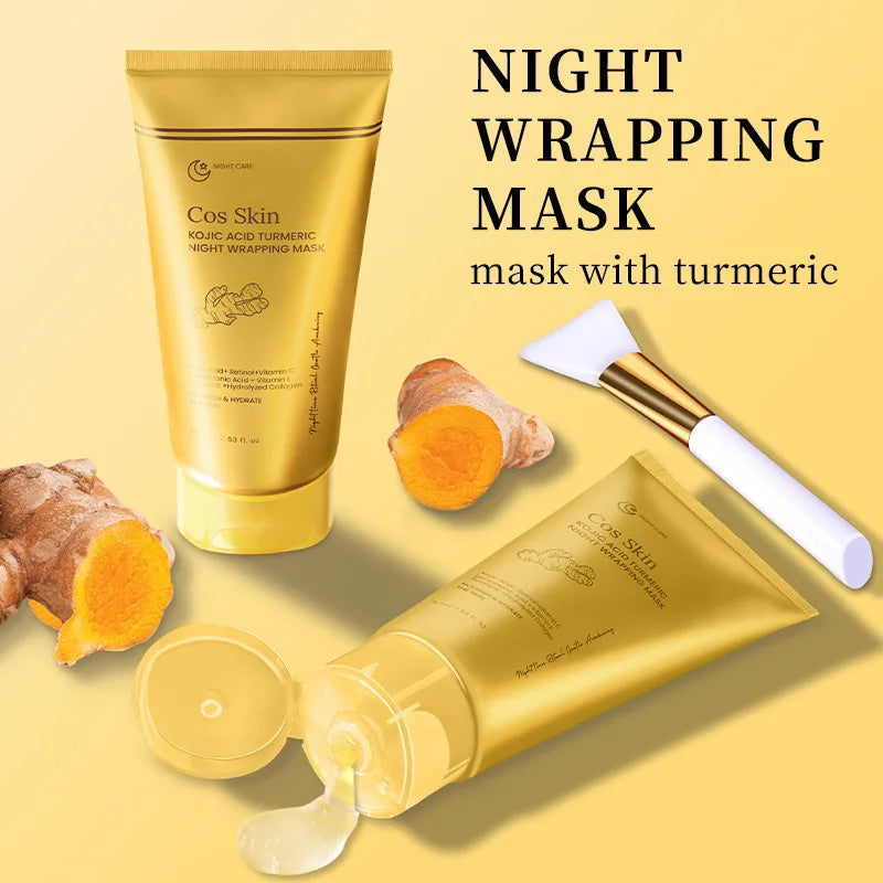 Kojic Acid Turmeric Overnight Wrapping Peel Off Mask Nourishes Hydrolyzed Collagen Glowing Skin Skin Firmnes Women Skincare