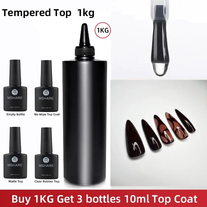 MSHARE 1kg /500g Tpo Free Non Wipe Top Coat Tempered Top Gel Shiny Hard Gel Polish No Sticky Layer Soak Off Refill Big Volume