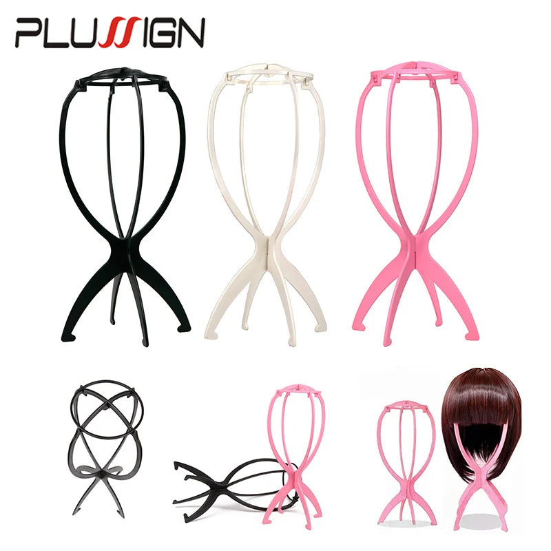 Pink White Black Wig Stand Head Plastic Wig Holder Stand Portable Folding For Styling Drying Display Travel For Women 1Pcs