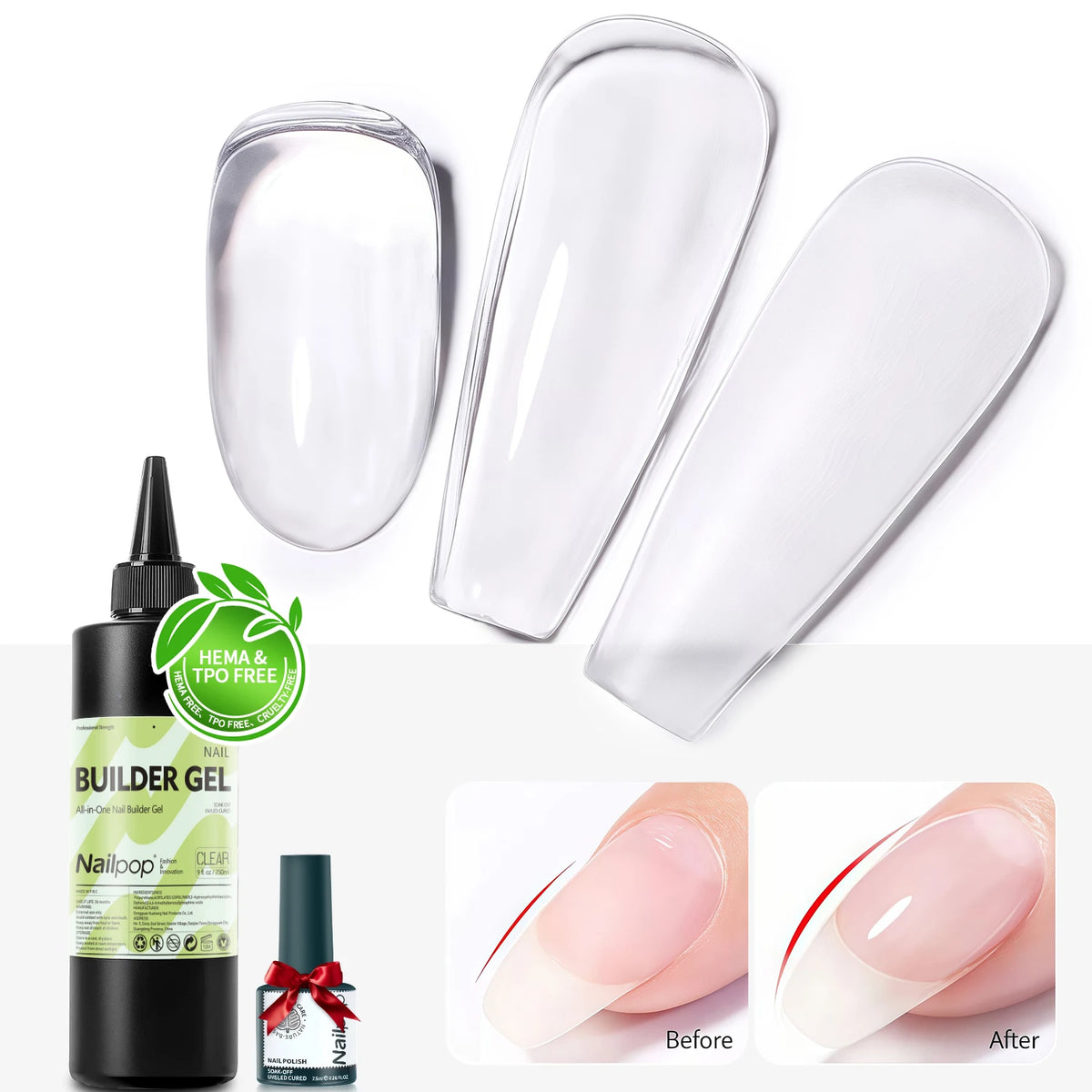 Nailpop Multi-Functional Extension Liquid Soak UV LED Fast Drying Long Lasting Gel Nude Pink/Nude/Clear Functional Gel 15/250ml
