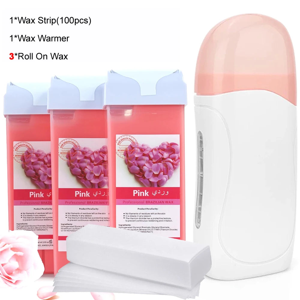 Roller Depilatory Wax Kit Heater Face Body Hair Removal Epilator Roll on Wax Heating Machine with Waxing Strips Paper