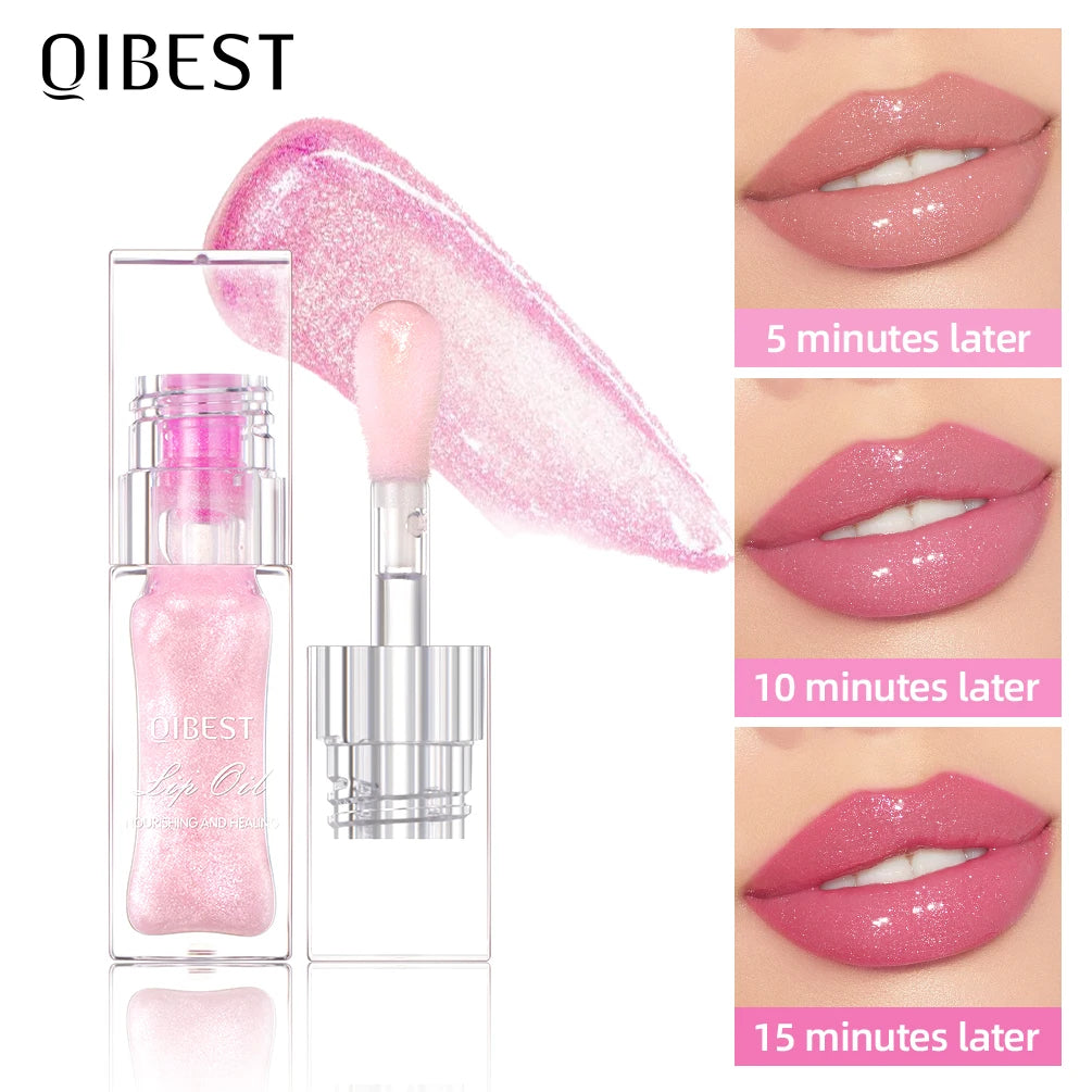QIBEST Lip Oil Magic Warm Color Changing Lipstick Balm Lip Glaze Transparent Moisturizing Lipgloss Shiny Glitter Lipgloss Oil