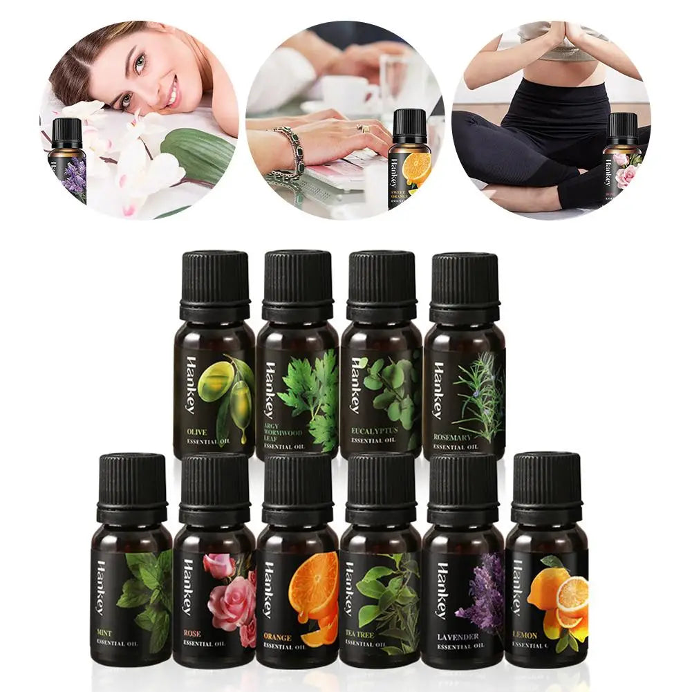 12 Flavors 10ml Essential Oils for Aroma Diffuser Air Humidifier Home Water-soluble Lavender Vanilla Orange Olive Fragrance Oil