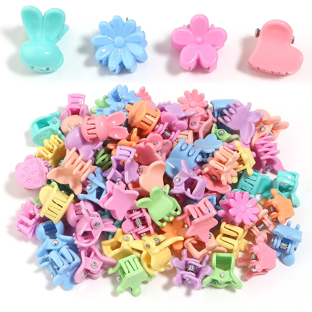 100pcs Mini Colorful Flower Star Hair Grabbing Claw Clips for Baby Girls Bangs Broken Hair Styling Tool Small Hair Accessories