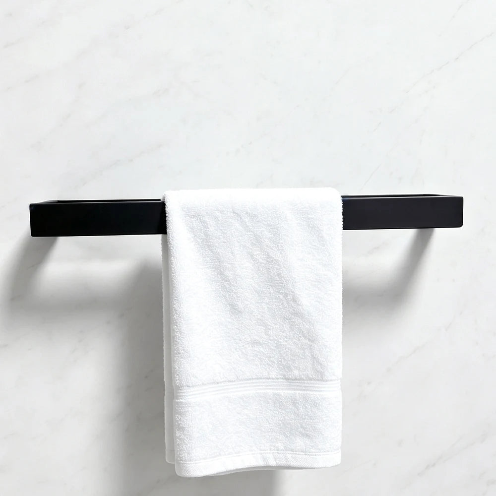Self-Adhesive Bathroom Towel Rack Wall Mounted Stainless Steel Black Single Towel Bar Home Hotel Bath Towel Holder Punch-Free