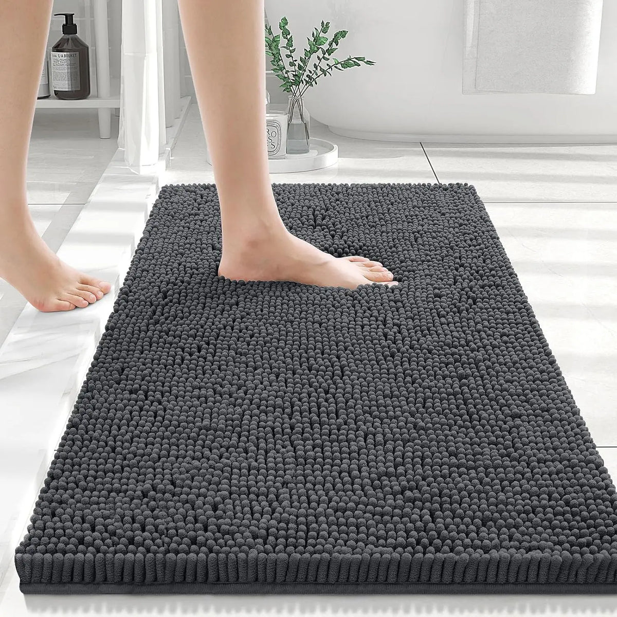 Chenille Bath Mat Non-Slip Super Absorbent Bathroom Mat Soft Fluffy Bath Rugs for Bathroom Machine Washable Bathroom Floor Mats