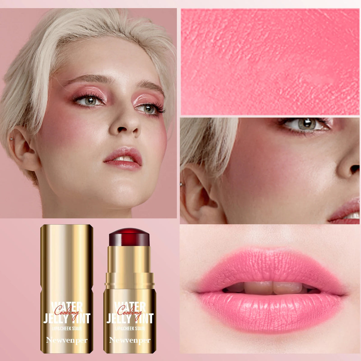 3Pcs Durable Waterproof Water Jelly Tint Blush Stick for Face and Lip，Non-Sticky，Long Lasting，Moisturizing，Nourishing