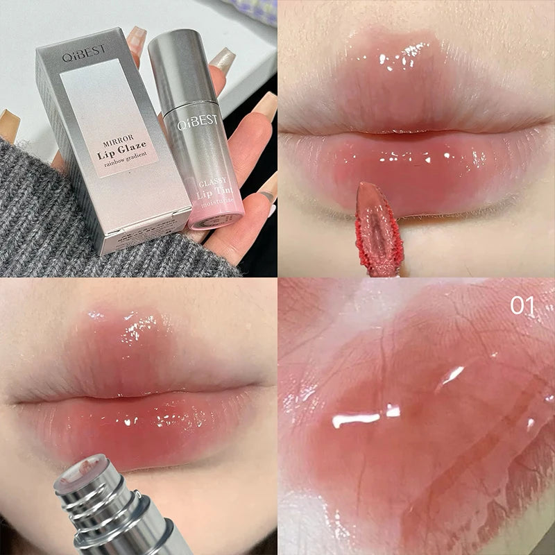 QIBEST Watery Mirror Lip Gloss Long-lasting Moisturizing Easy Wearing Water Glass Lip Glaze Hydrating Sexy Red Lip Tint Makeup