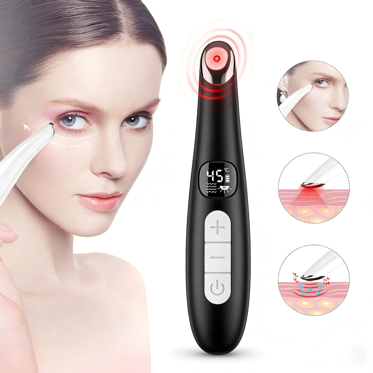 3 in 1 Eye Massager Wand Eye Lift Wand Beauty Device with Vibration Red Light for Dark Circle Puffiness and Fine Lines