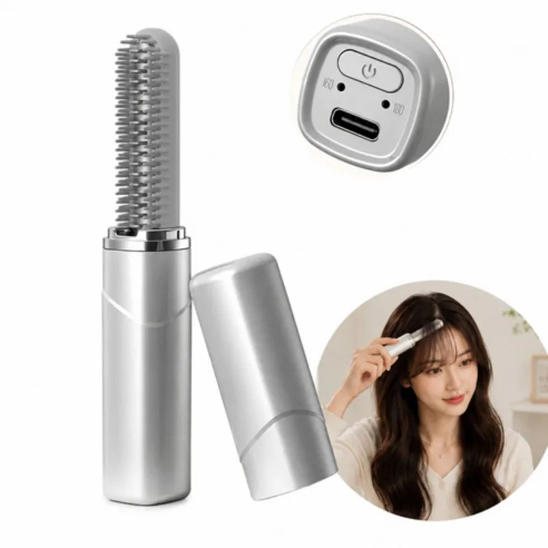 USB Rechargeable Cordless Mini Hair Straightener Brush Portable Electric Straightening Comb for Bangs Travel Hair Styling Tool