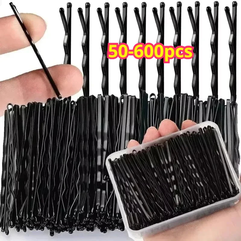 50-600pcs Black Pins Non-Slip Hairpins for Women Durable Metal Straight Line Hair Clips,Secure Hold for Daily Styling Curly Hair