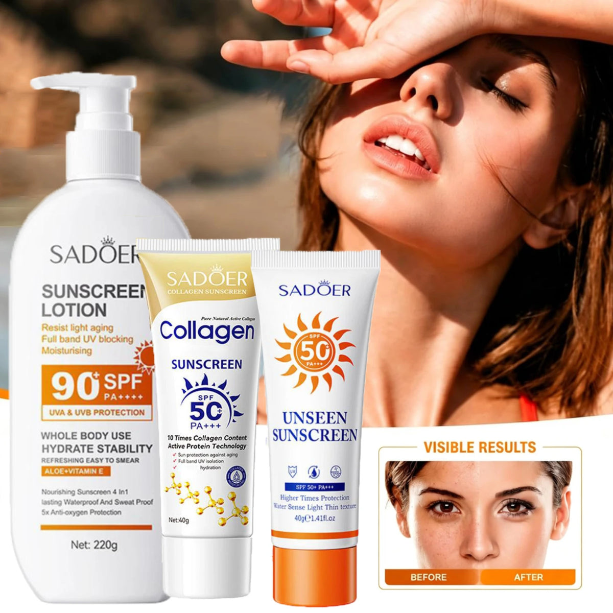 SADOER Spf 90+ 50+ Facial Body Face Sunscreen UV Protector Solar Skin Protective Sunblock Oil-Control Moisturizing Sun Cream
