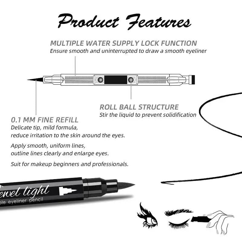 Waterproof Black Eyeliner Pen Fast Drying Long Wearing 2 In 1 Double Ended Stamp Liquid Eye Liner Makeup Cosmetic