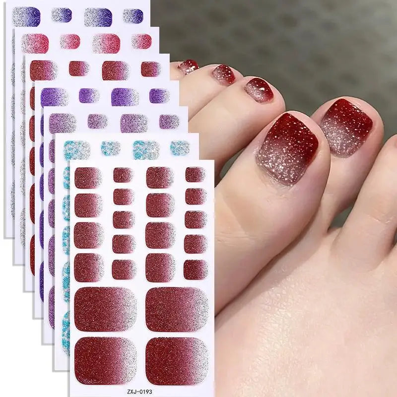 New Popular UV Semi Cured Gel Toenails Stickers Foot Strips Waterproof Polish Wraps Summer Adhesive Full Manicure Decor
