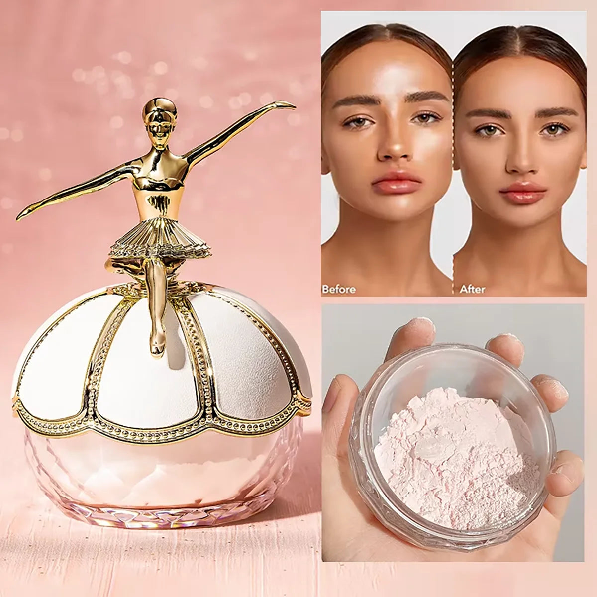 MackAndy Air-Feel Long-lasting Ballet Setting Powder, Oil-control, Waterproof, Invisible Pore Loose Powder Valentine's Day Gift