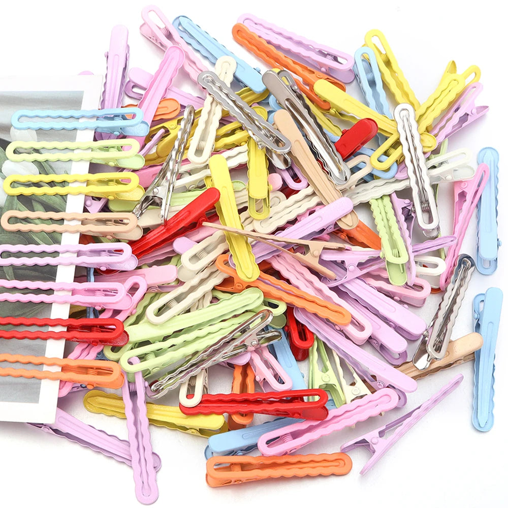 50pcs 6cm Candy Colored Hair Clips Women Girls Metal Hairpins Hollow Bangs Side Clip for Makeup Hair Styling Hairgrip Wholesale