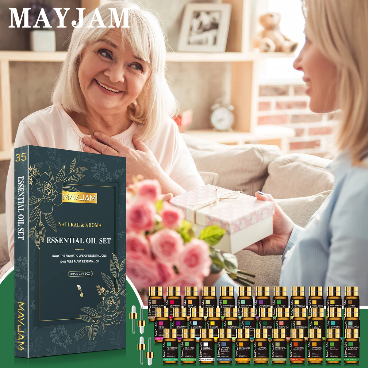 MAYJAM 35PCS 28PCS 20PCS Essential Oils Gift Set For Humidifier Diffuser Lavender Jasmine Eucalyptus Vanilla Mint Aroma Oils