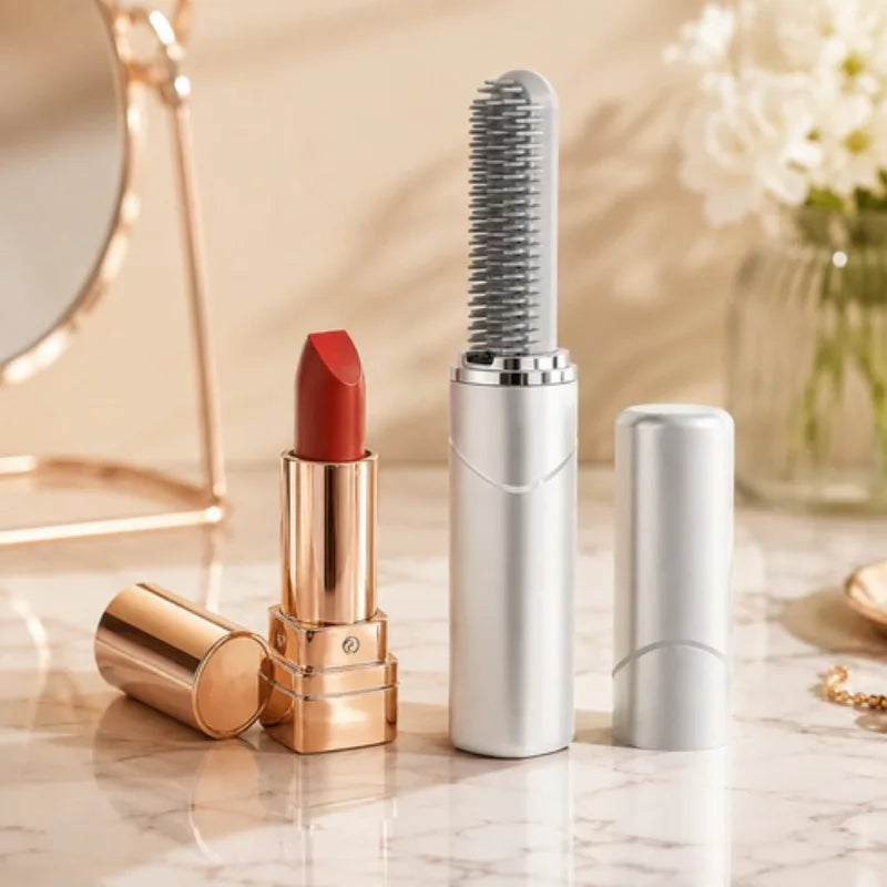 USB Rechargeable Cordless Mini Hair Straightener Brush Portable Electric Straightening Comb for Bangs Travel Hair Styling Tool