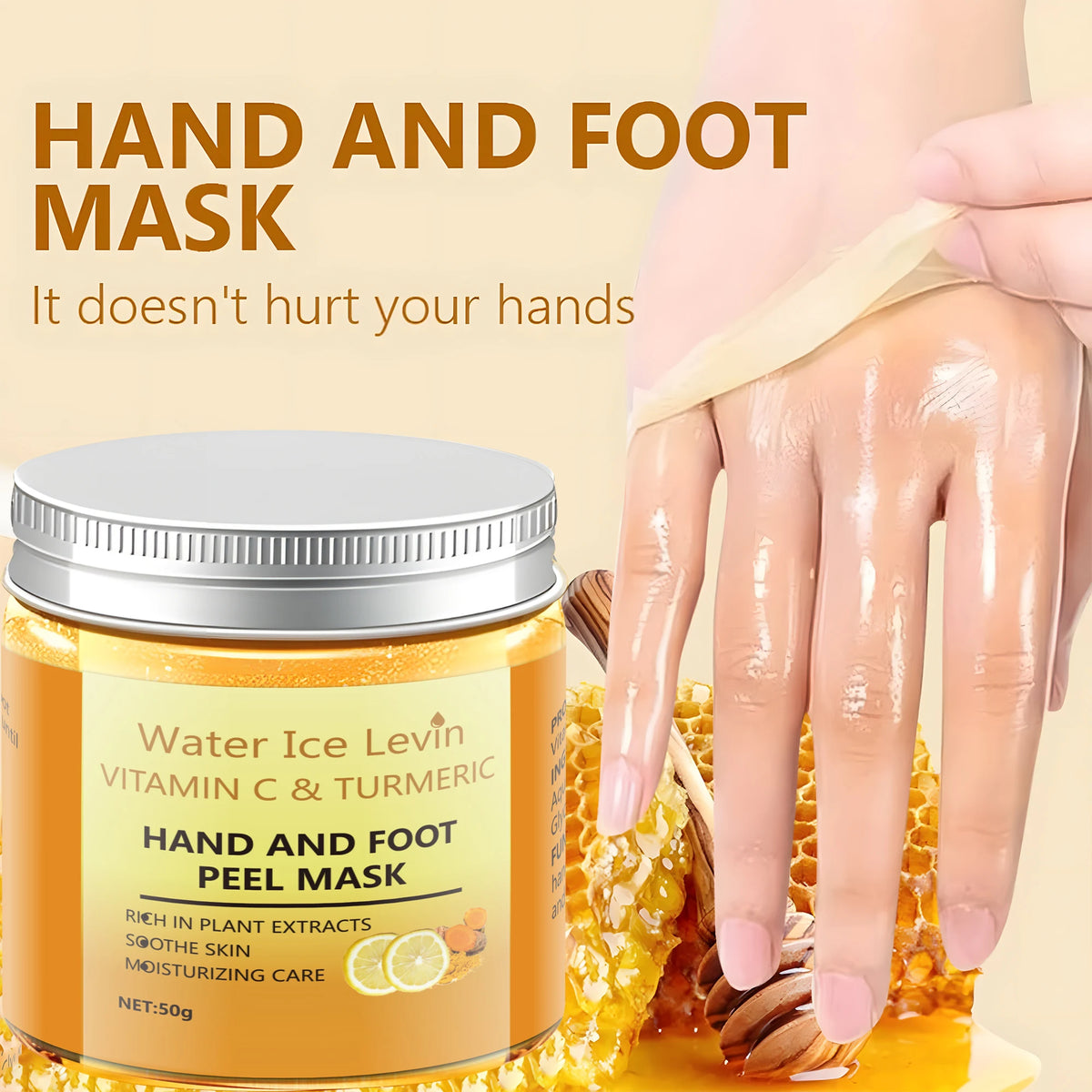 50g Turmeric Vitamin C Hand and Foot Mask, Plant-Based Care, Moisturizing and Nourishing, Apply and Wash Off Immediately, Smooths and Repairs, Lightens Skin, Nourishes, and Freshens Skin in One Step