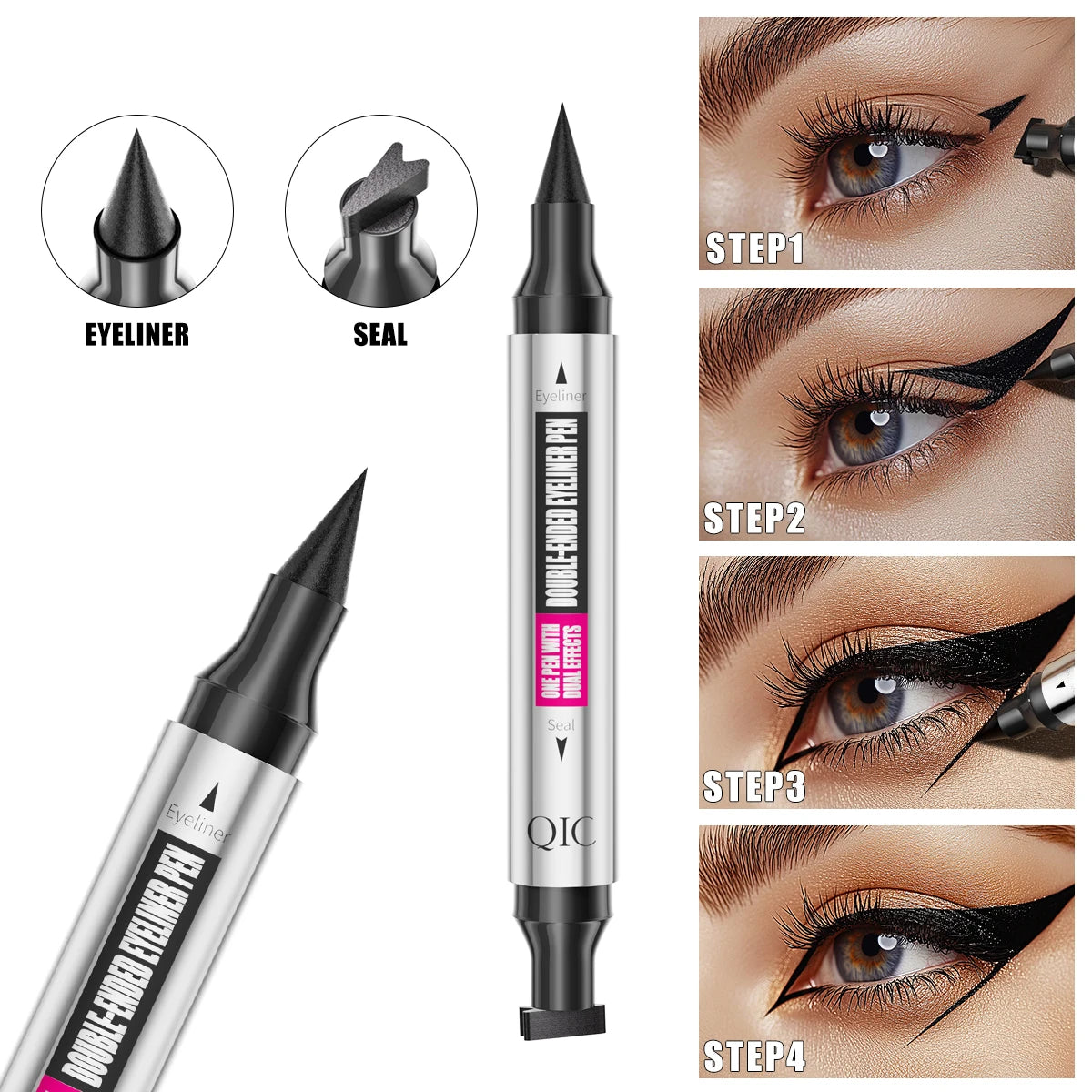 Double-ended 2 In 1 Eyeliner Stamp Waterproof Sweatproof Quick Dry Black Liquid Eyeliner Pen Beginner Eye Makeup Tools