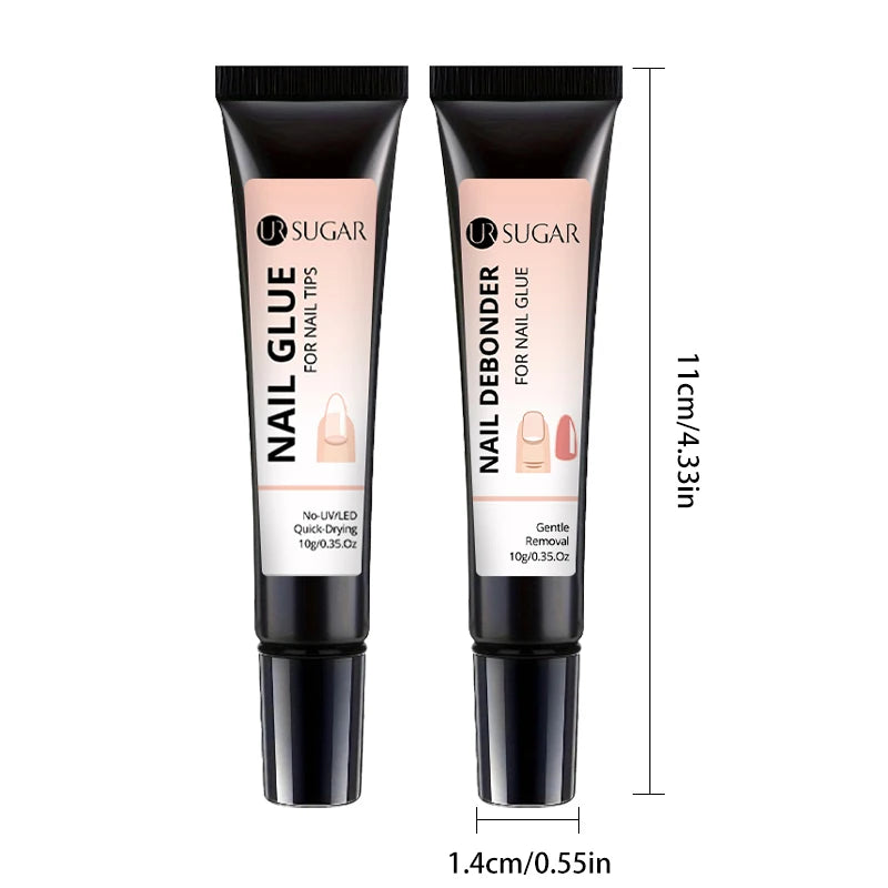 UR SUGAR 10g Nail Glue with Remover Set for Press On Nails Tips No Need Lamp Cured Long Lasting Quick Dry Soak Off Adhesion Gel