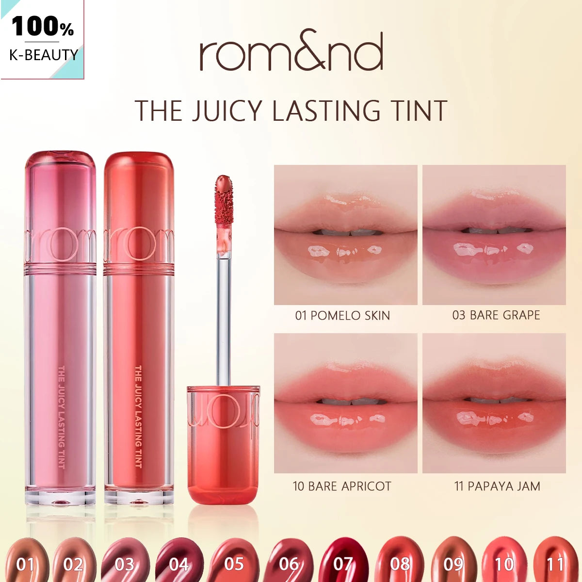 rom&nd THE JUICY LASTING TINT-11 Shades,Lightweight Hydrating,Luxury Makeup,Lip Gloss,Korean Cosmetic,K-Beauty,Korean Makeup
