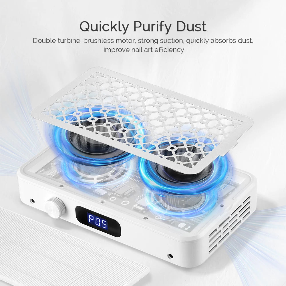 Professional Turbo Vacuum Cleaner Brushless Nail Dust Collector Two Hands Strong Suction Nail Dust Extractor with Double Fans