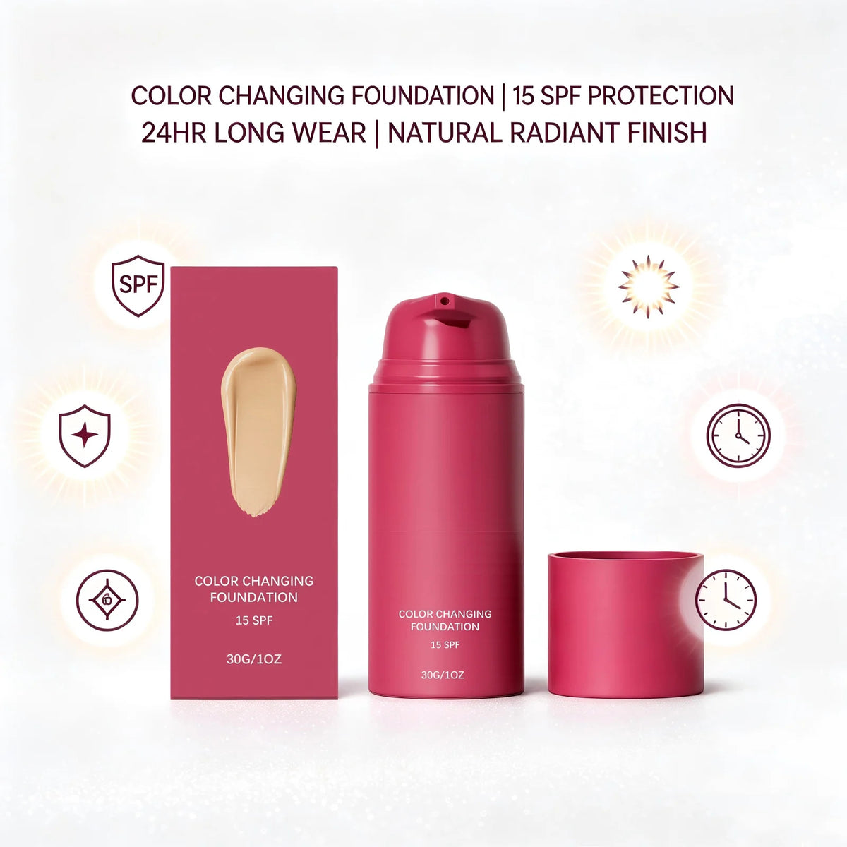 Color Changing Foundation Natural Color Spf15 Sun Protection Makeup Full Coverage Even Skin Tone Lightweight Moisturizing Makeup