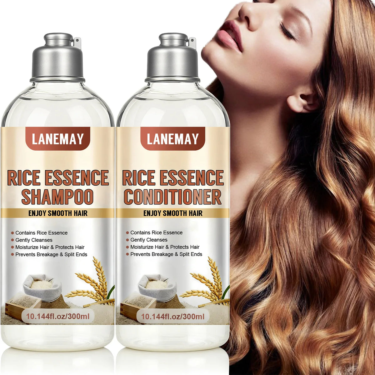 Rice Essence Shampoo & Conditioner Set – Gentle Cleansing with Deep Moisturizing for Smooth, Tangle-Free Hair.