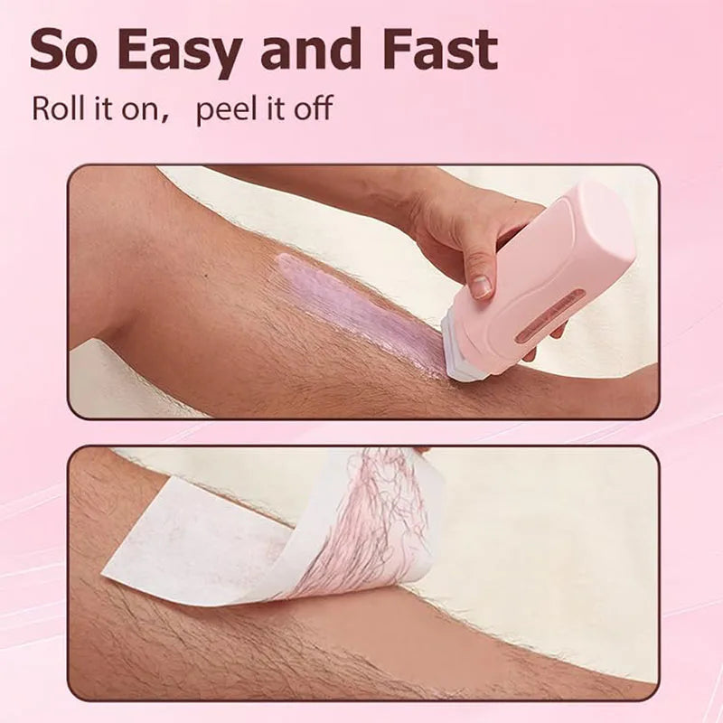Roll On Waxing Kit With Wax Cartridges and Wax Strips 3 in 1 Soft Wax Heater Kit Hair Removal Wax Paper Waxing Kits Warmer