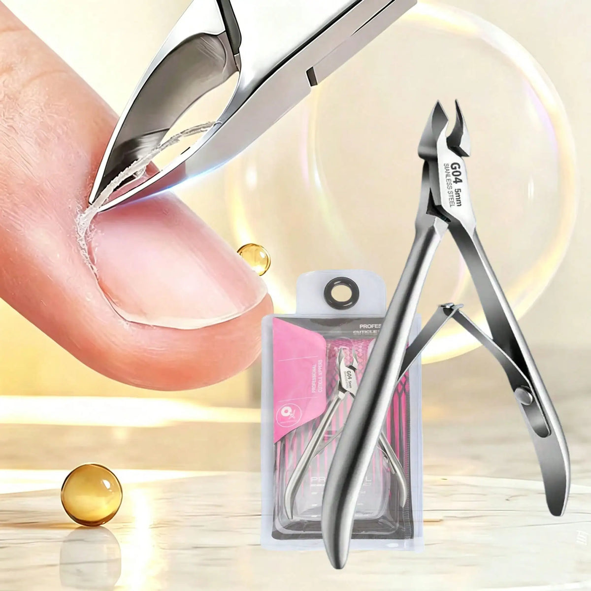 1PC Professional podiatrist-grade cuticle nipper, stainless steel, for thick & ingrown nails & salon, fits press-on nails