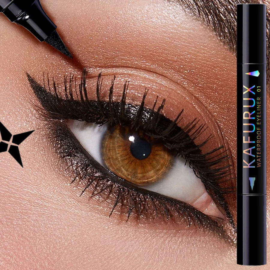 3 Colors Double Head Star Seal Eyeliner Waterproof Stamp Pen Black Blue Purple Eye Liner Pencil Fast Drying Lazy Eye Makeup