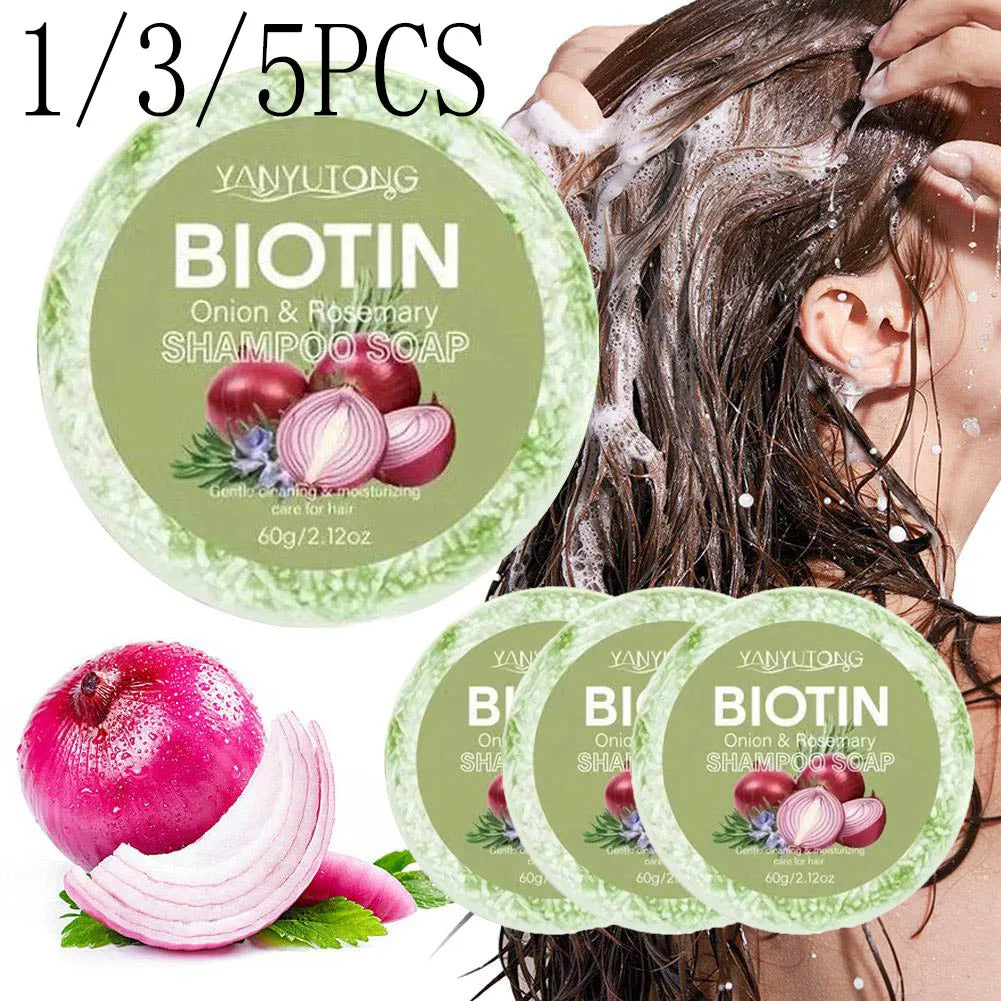 60g Onion and Biotin Shampoo Soap for All Hair Types Moisturizing Smoothing Rosemary Camellias Extract Hair Care