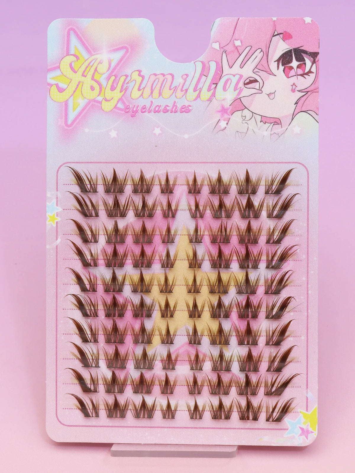Ayr 80PCS C Curl Brown Style Eyelash Extension Winged Individual Lashes Natural Segmented Eyelash Bundles Makeup Tools