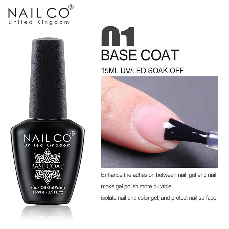 NAILCO 15ml Top Coat And Base Coat Art Design Gel Nail Polish UV LED Soak Off Gel Nail Decoration Varnish Nail
