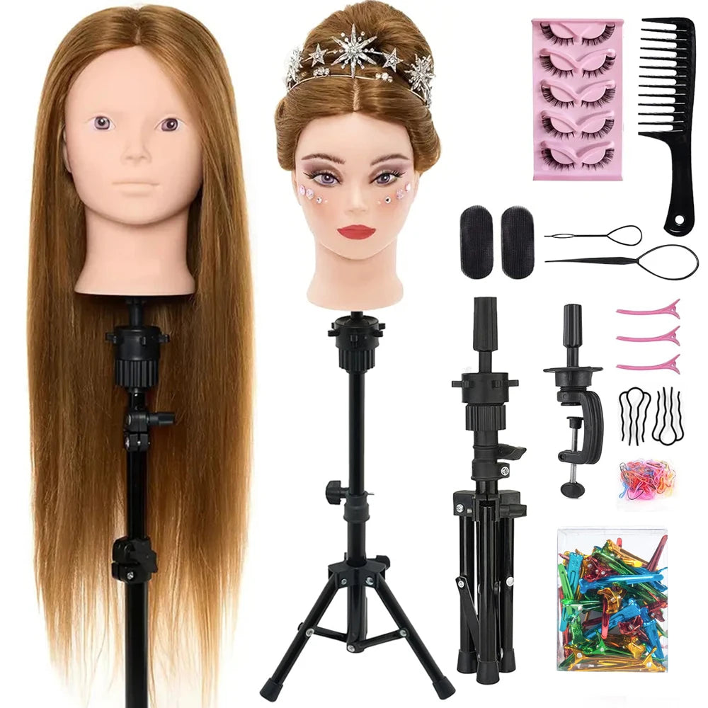 Mannequin Head with Synthetic Hair with Tripod Stand - 24" Makeup Cosmetology Manikin Doll Head for Hair Styling