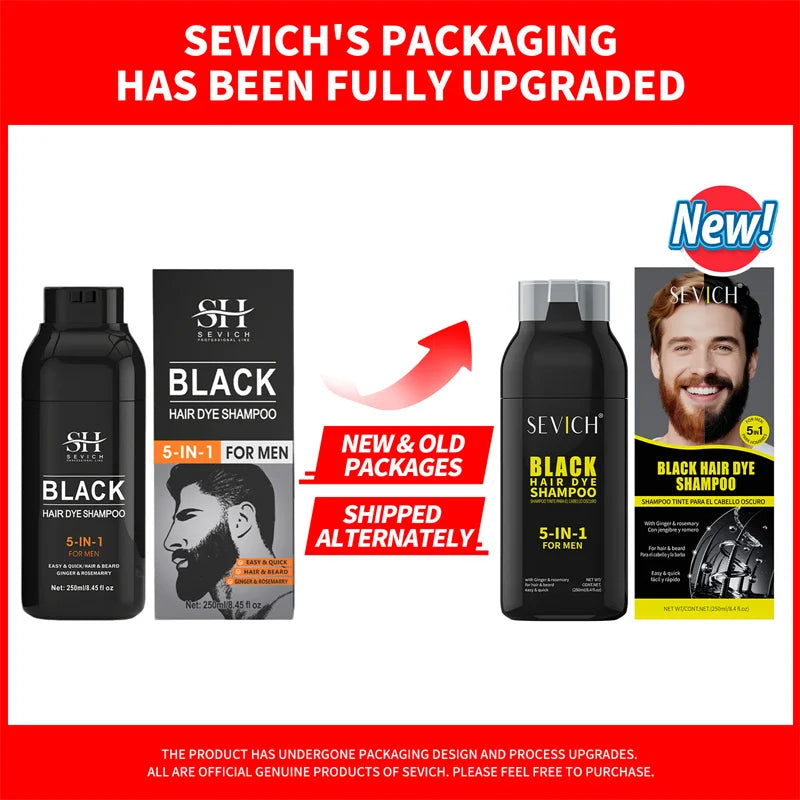 Sevich Hair Dye Black Beard Shampoo 250ml Men Beard Coloring Dye Temporary Blackening Moustache Shampoo Instant Hair Dye Cream