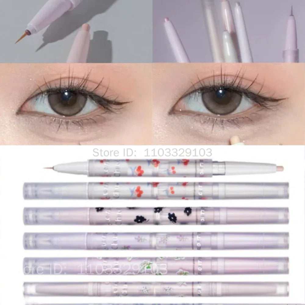 FLORTTE Double Head Eyeshadow Eyeliner Silkworm Stick Matte Pearl Glitter Eye Shadow Liner Pencil Highlighter Pen Eyes Makeup