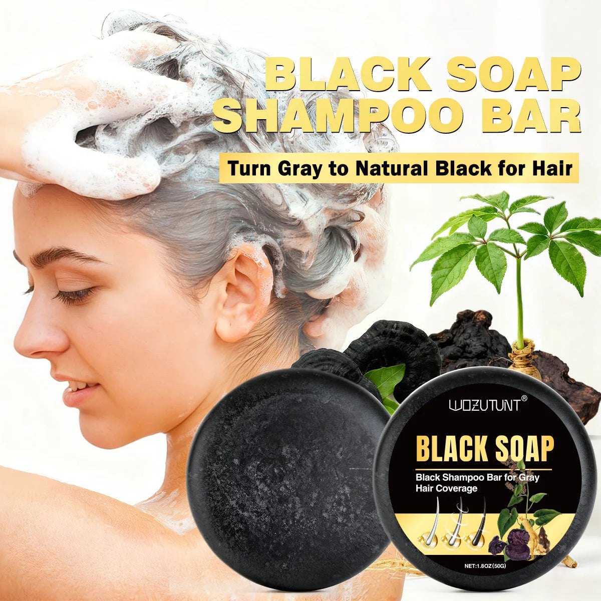 Natural Black Hair Shampoo Soap Ganoderma Polygonum Multiflorum Nourishing Gradually Repairing Gray Hair Herbal Hair Growth Soap