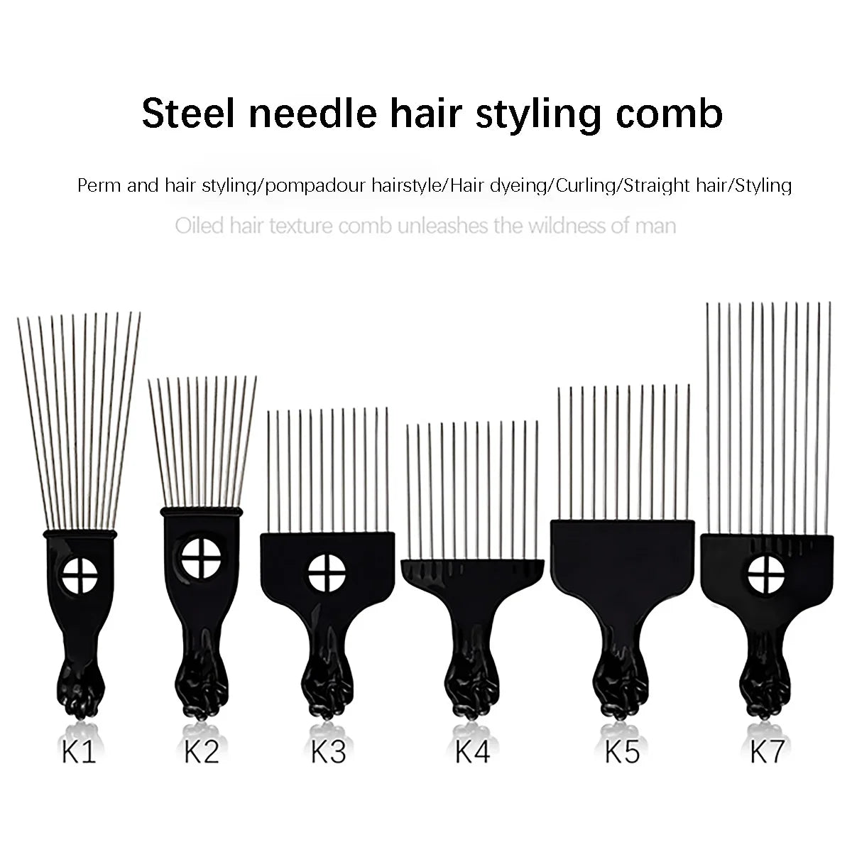 African Comb, Equipped with Long Steel Needles and ABS Handle, Suitable for Unwinding Curls and African Hair Styling