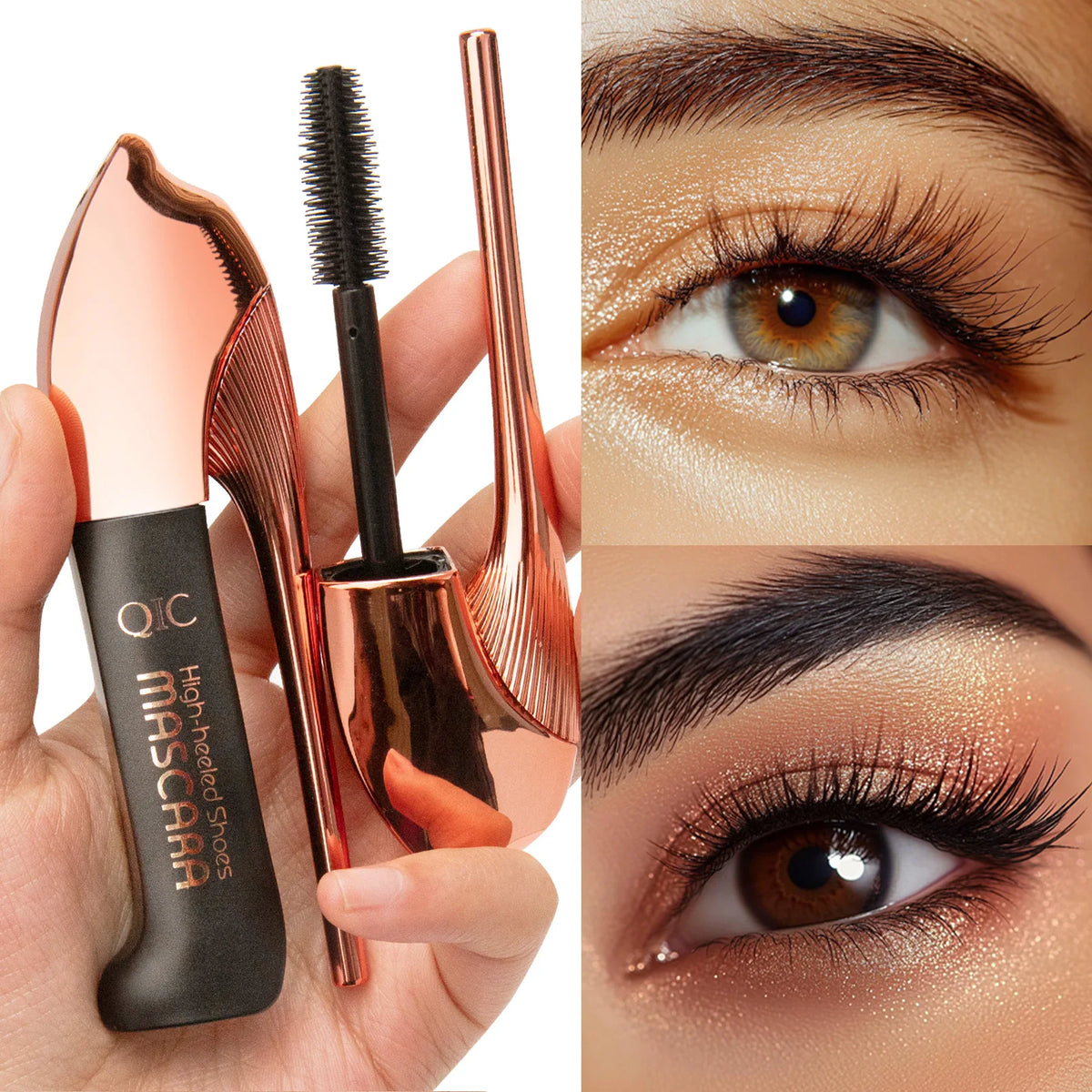 QIC High-heeled Shoes Mascara 3D Fiber Mascara, Long Black Volumizing Eyelash Extension, Waterproof Eye Makeup Tool