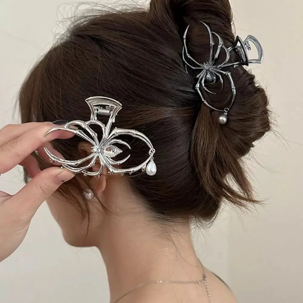 Spider Hair Claw Hairpin Clip Pearl Rhinestone Metal Shark Clip Headdress Headwear Hair Accessories Styling Tools