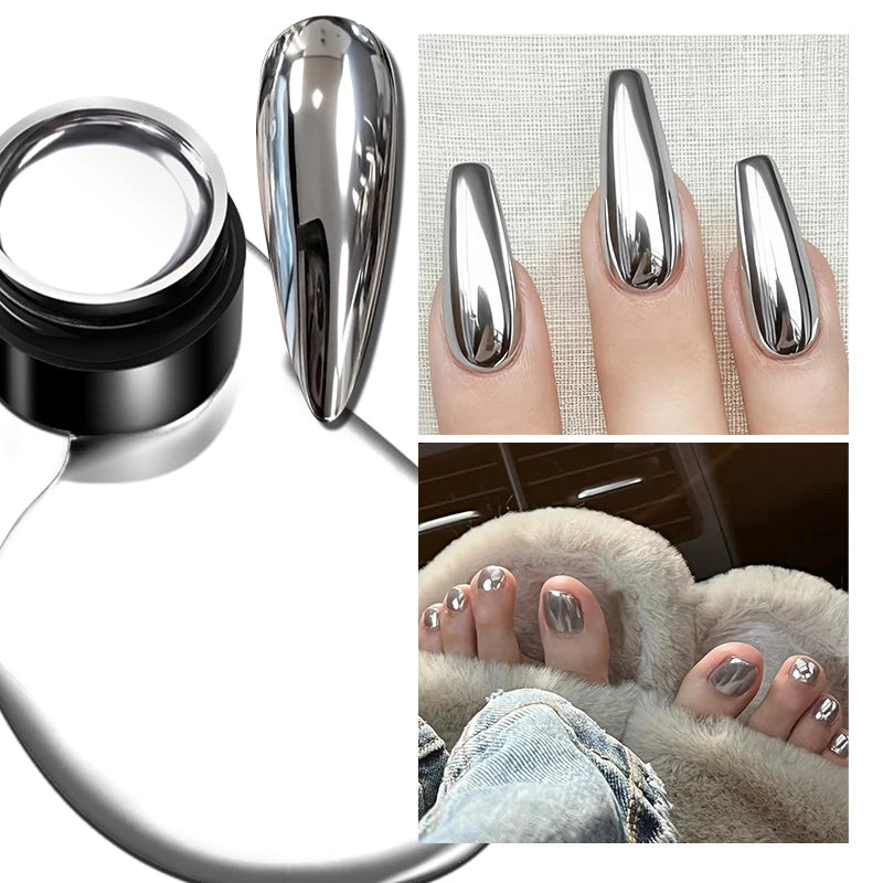 AWStorG 5ML Super Silver Metallic Gel Nail Polish Metal Effect Painting Gel Chromes Varnis Semi Permanent for Nail DIY
