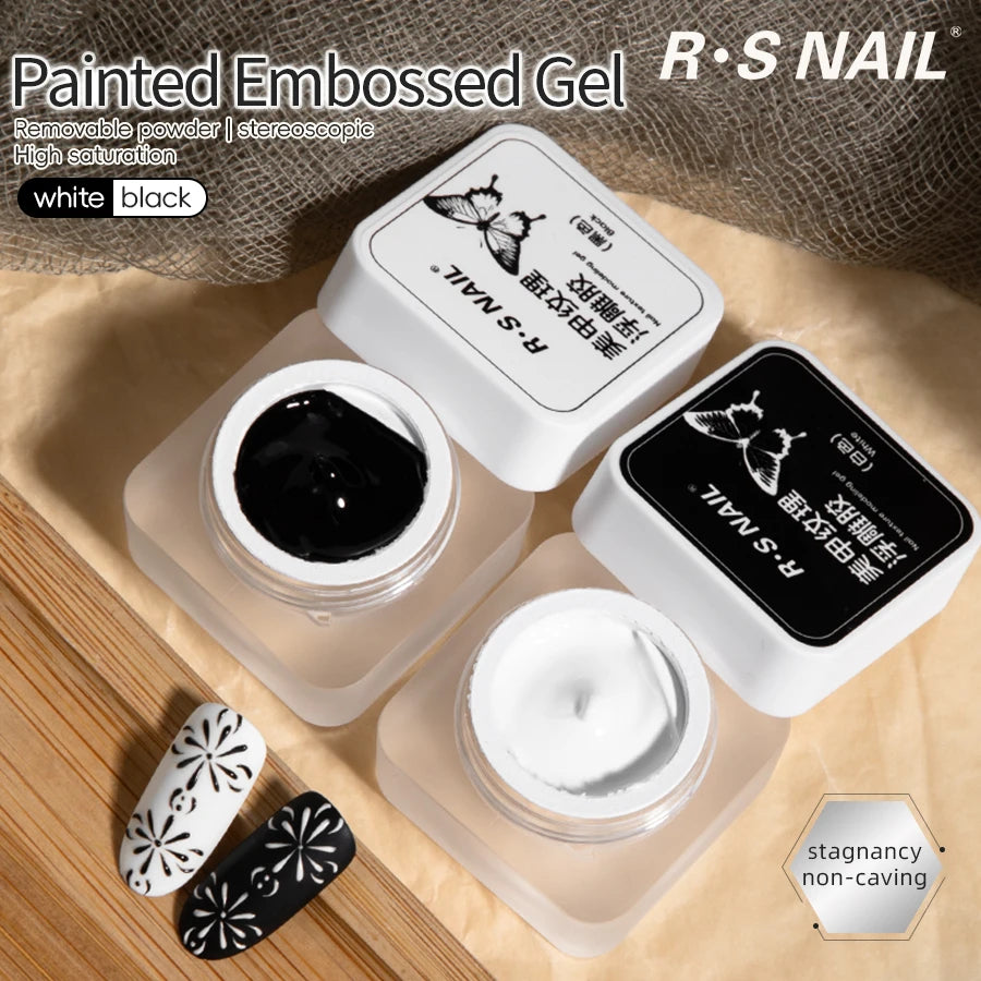 RSNAIL 5g Texture Embossed Gel Nail Polish 3D Black White Nail Art Plaster Gypsum Drawing Painting Carving Gel DIY Manicure Tool