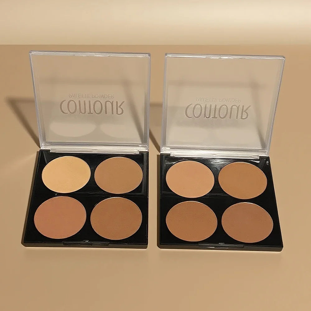 4 Colors Professional Highlighter & Contour Palette 3D Matte Face Bronzer Makeup Set for Enhanced Facial Features