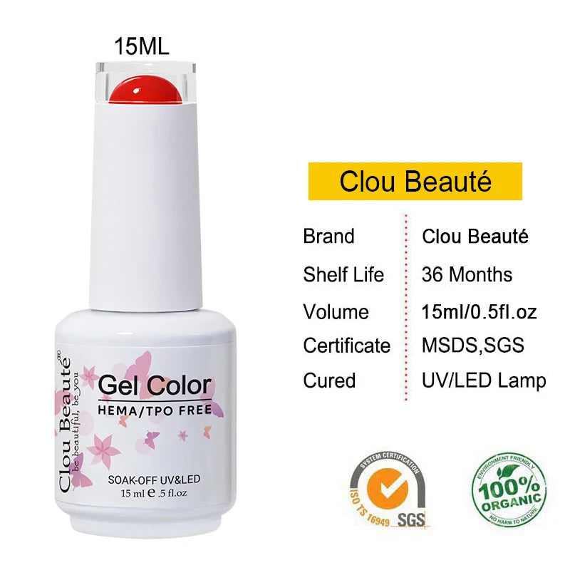 Clou Beaute Coffee Colors Nail Gel Polish HEMA/TPO FREE Soak off UV/LED 15ml Vernis Semi Permanent Nail Varnish 15ml Base Top
