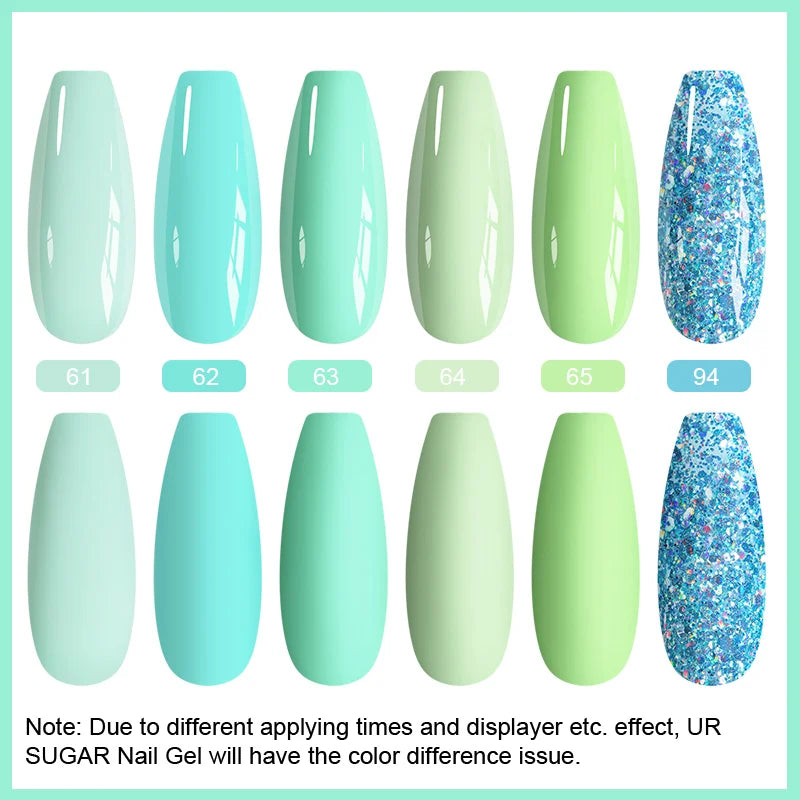 UR SUGAR 1/6pcs Mint Teal Green Gel Nail Polish Set Fresh Pastel Shades Soak Off UV LED Semi Permanent Nail Art Gel DIY Summer