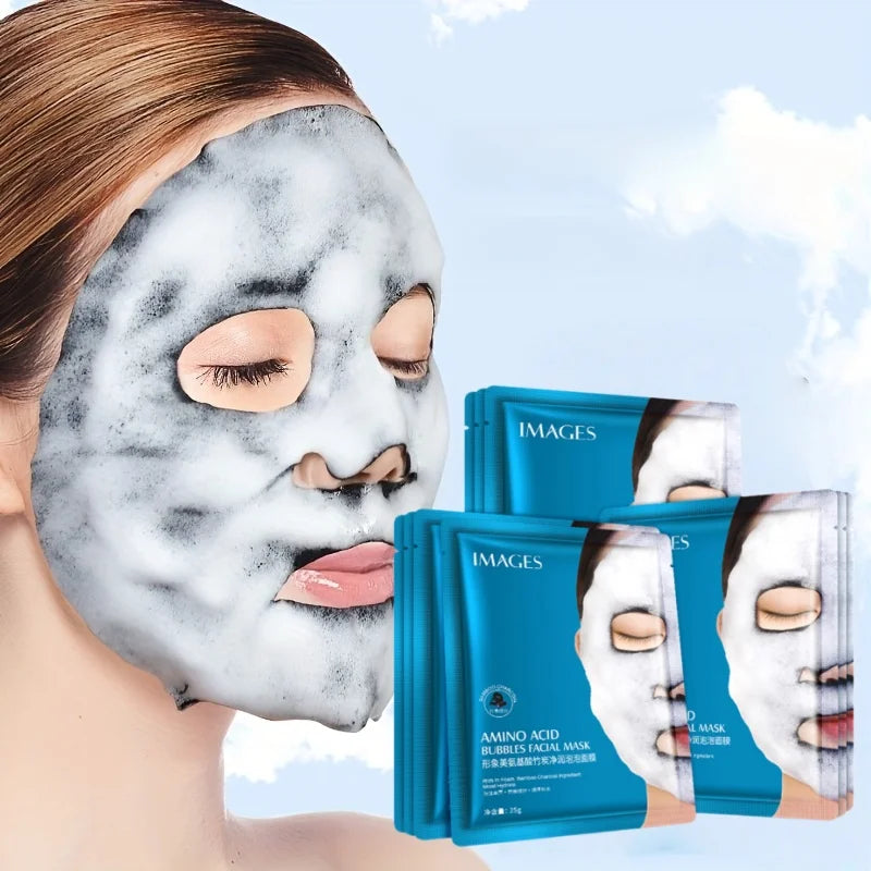1 Box Contains 4 Pieces, Bamboo Charcoal Bubble Cleansing Mask - Hypoallergenic, Plant-Based Fiber, Deep Moisturizing and Purifying Mask, Suitable for All Light Beige Skin Types, Unisex, Multifunctional Skincare Product