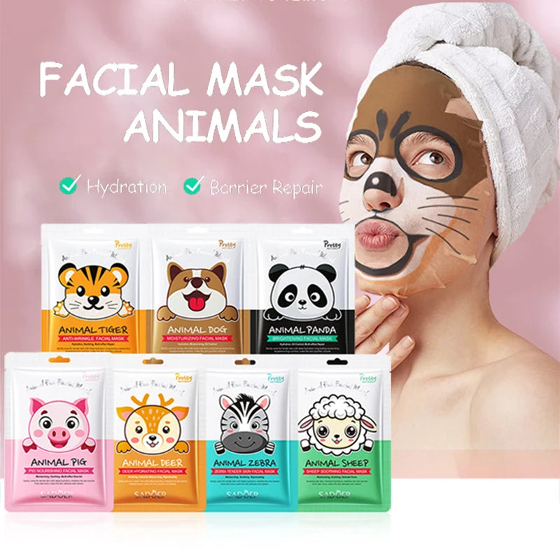 5pcs SADOER Animal Pattern Masks Face Mask Moisturizing Anti Wrinkles Anti-Aging Whitening Facial Masks Skin Care Novel Products