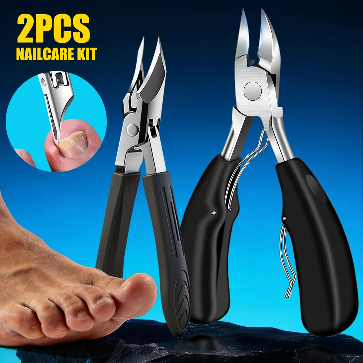 2pcs Professional Stainless Steel Nail Clippers - Ultra-sharp Blade, Specially Designed for Thick Hard Nails and Ingrown Nails,